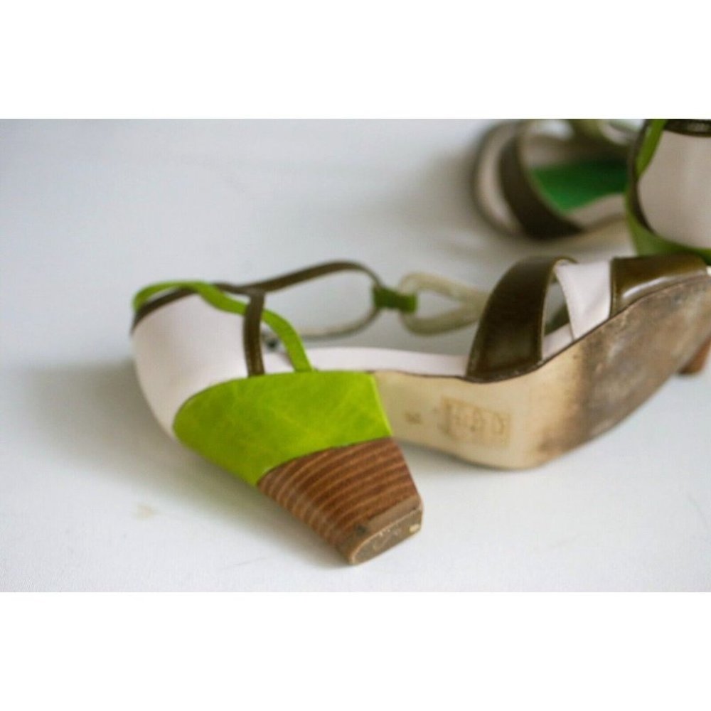 Shellys London Cute Retro Style Strappy Green White Block Heels 38 - Picture 6 of 9